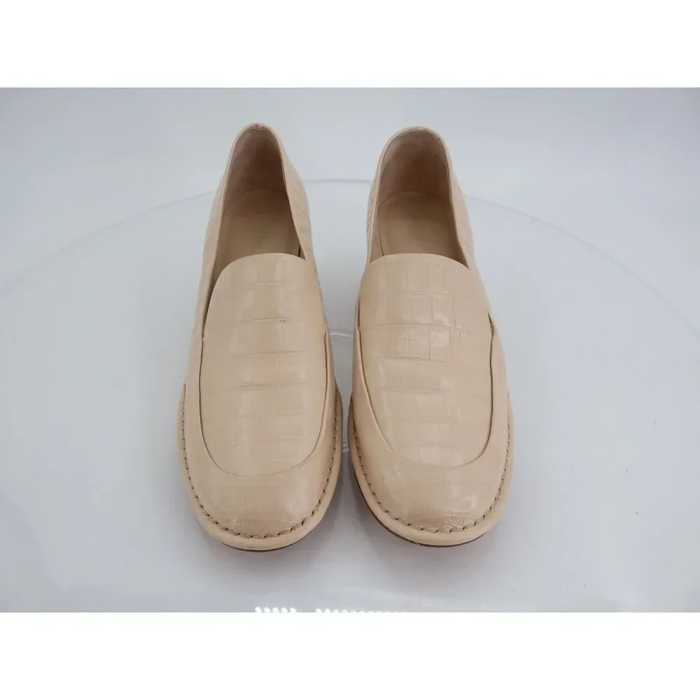 Vince Millie Alligator Loafer Size 7.5 M Beige Block Heel Leather Slip On Shoes